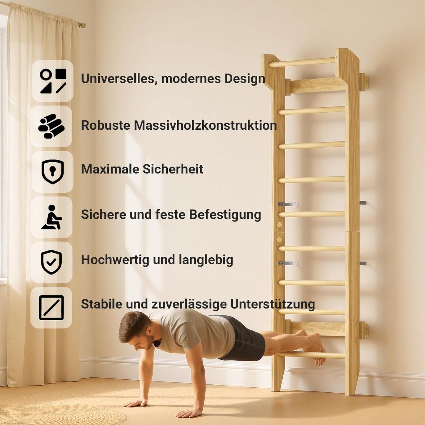 Wooden Swedish Ladder with Pull-Up Bar