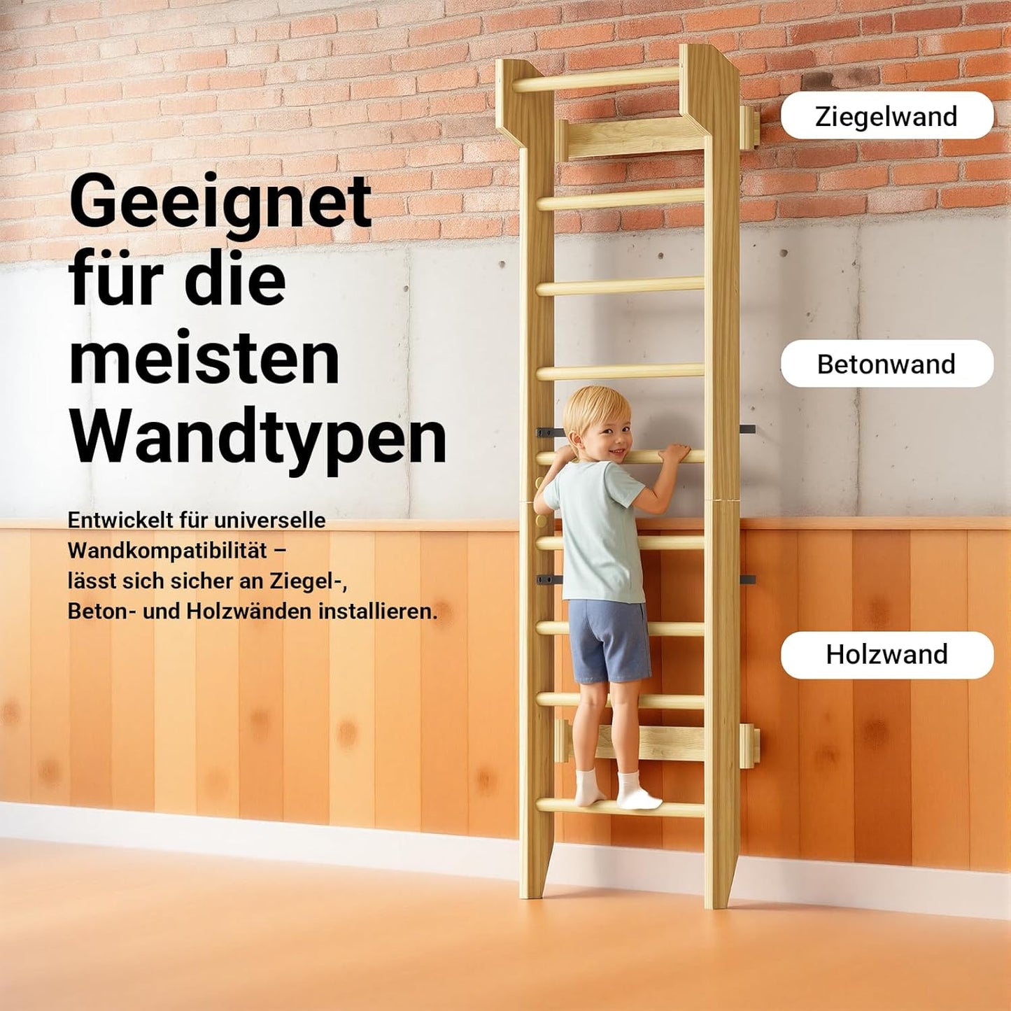 Wooden Swedish Ladder with Pull-Up Bar