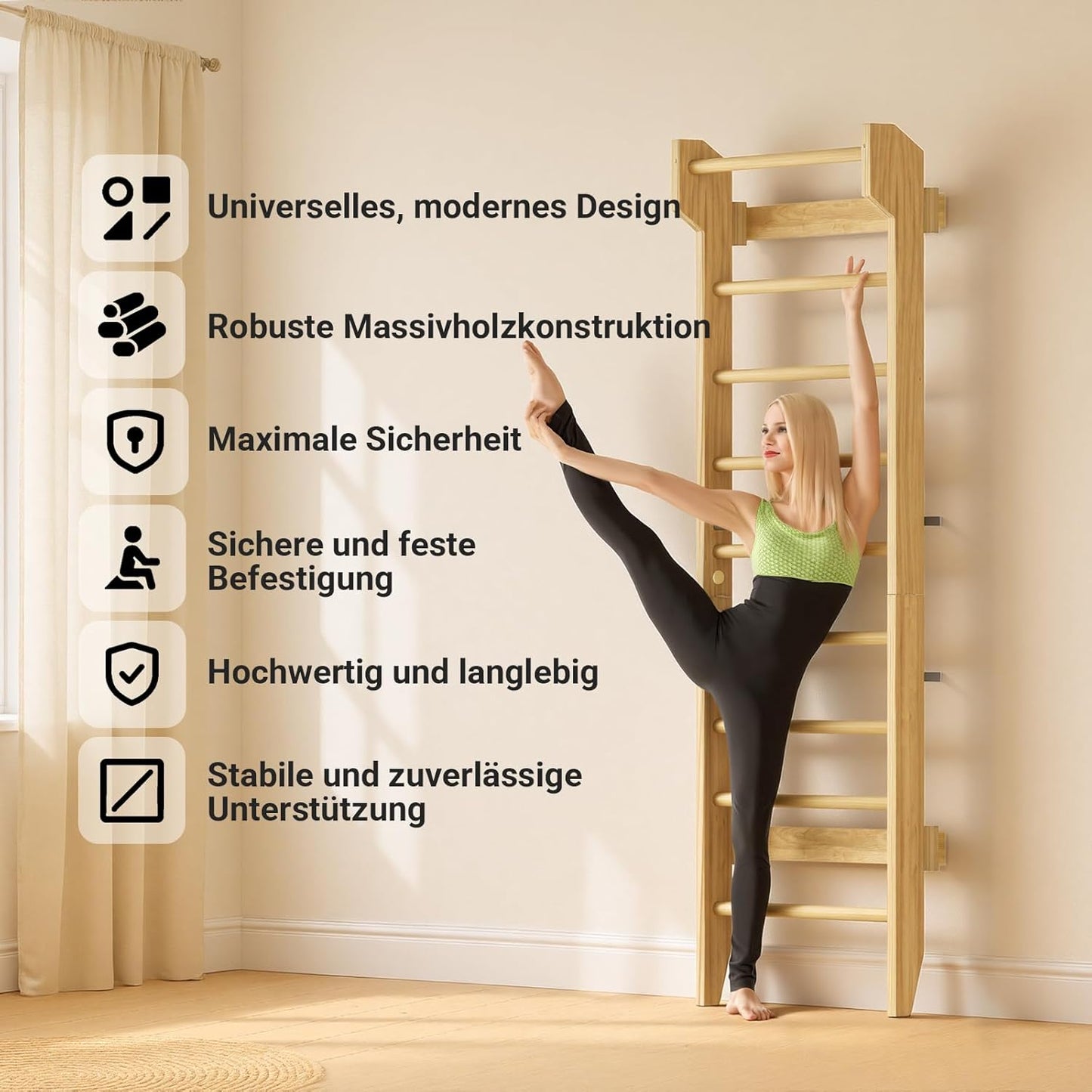 Wooden Swedish Ladder with Pull-Up Bar