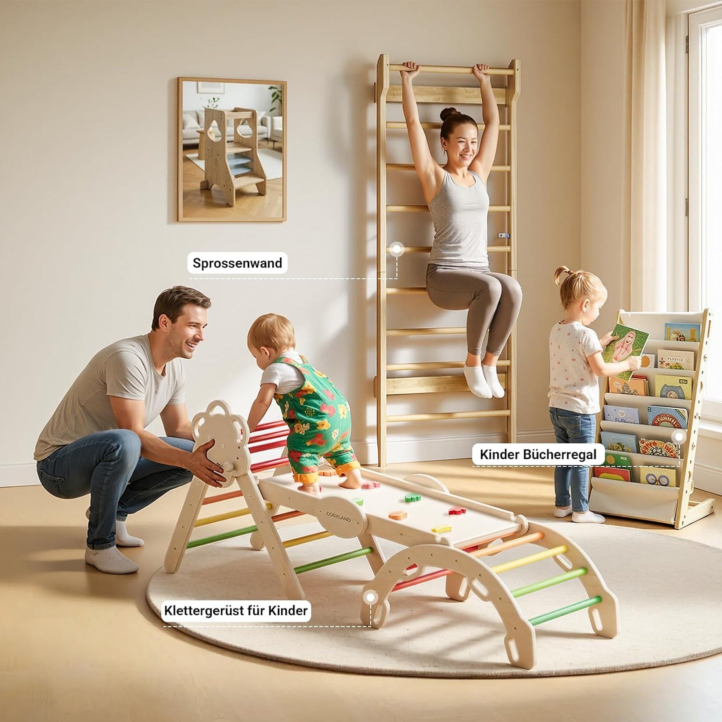 Wooden Swedish Ladder with Pull-Up Bar