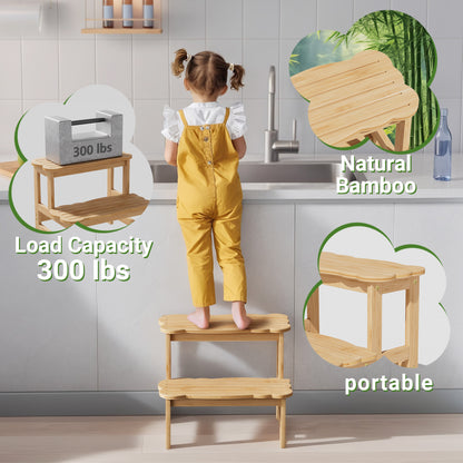 Kitchen Bamboo Toddler Two Step Stool