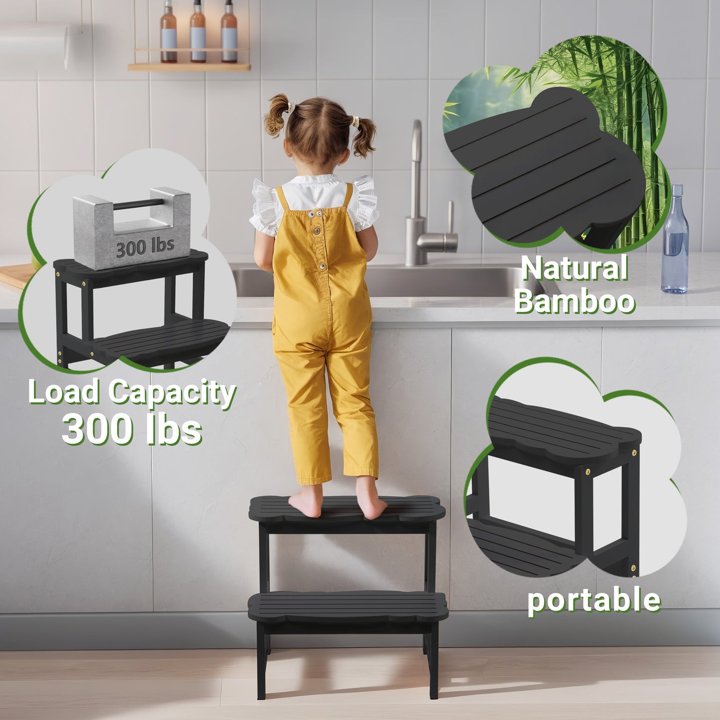 Kitchen Bamboo Toddler Two Step Stool