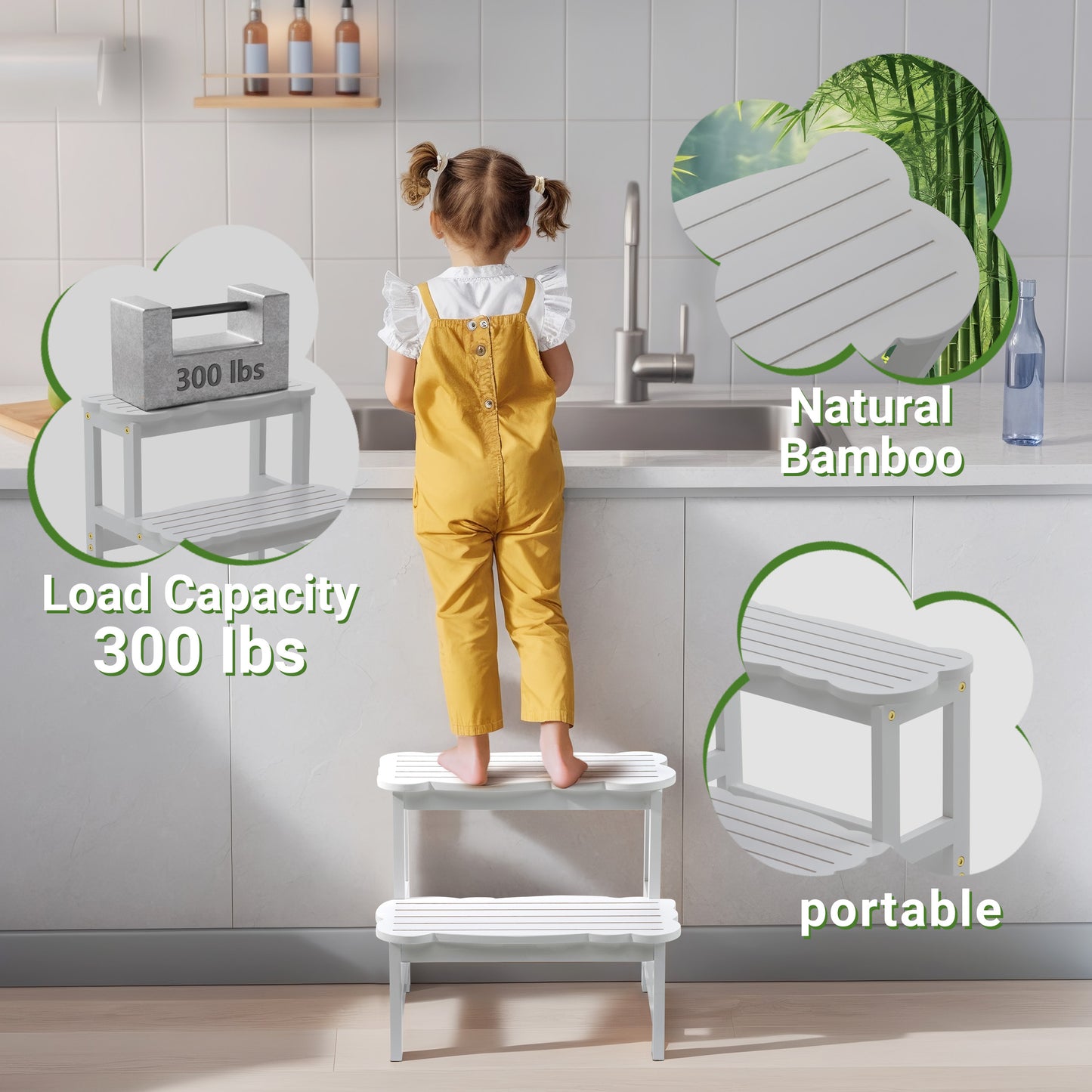 Kitchen Bamboo Toddler Two Step Stool