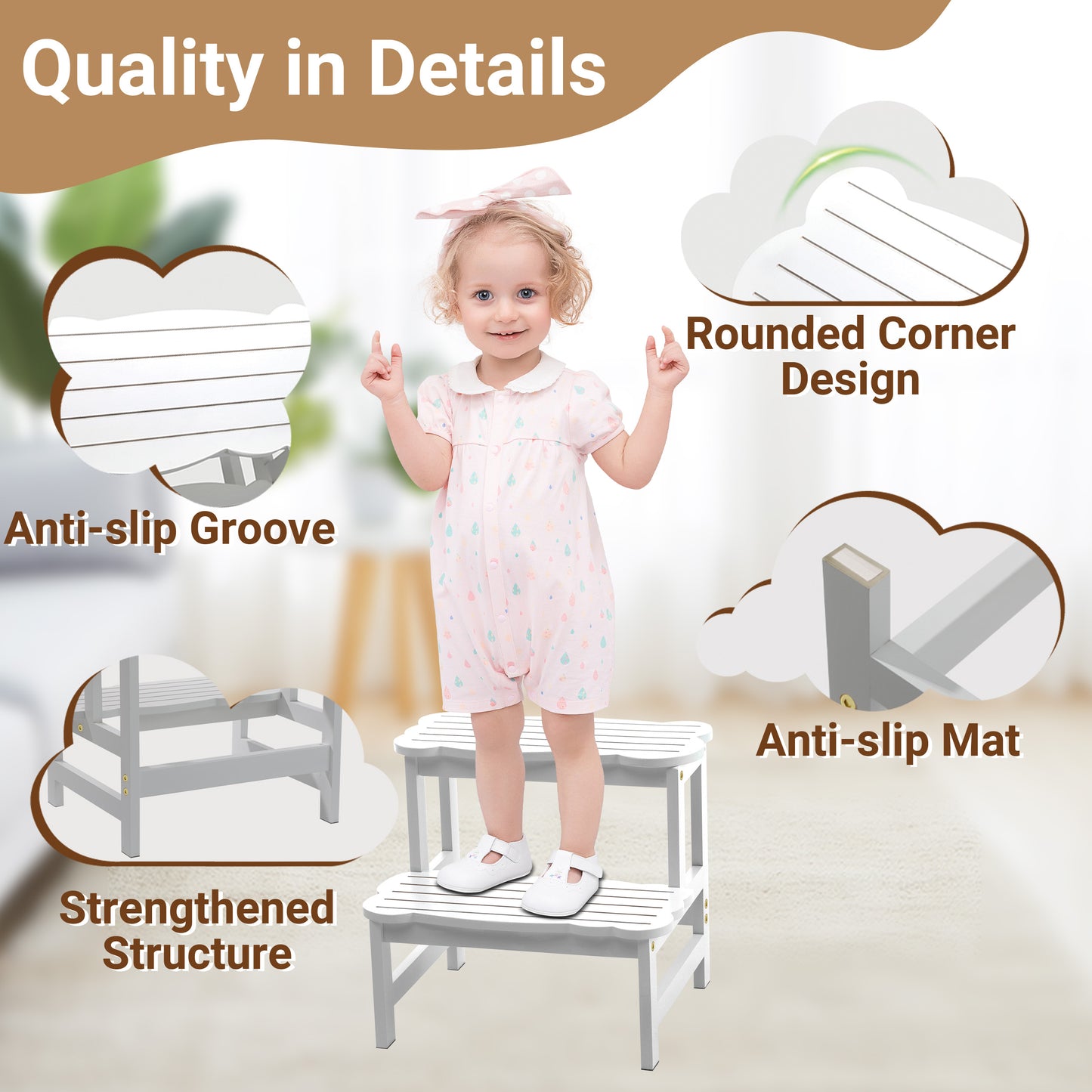 Kitchen Bamboo Toddler Two Step Stool