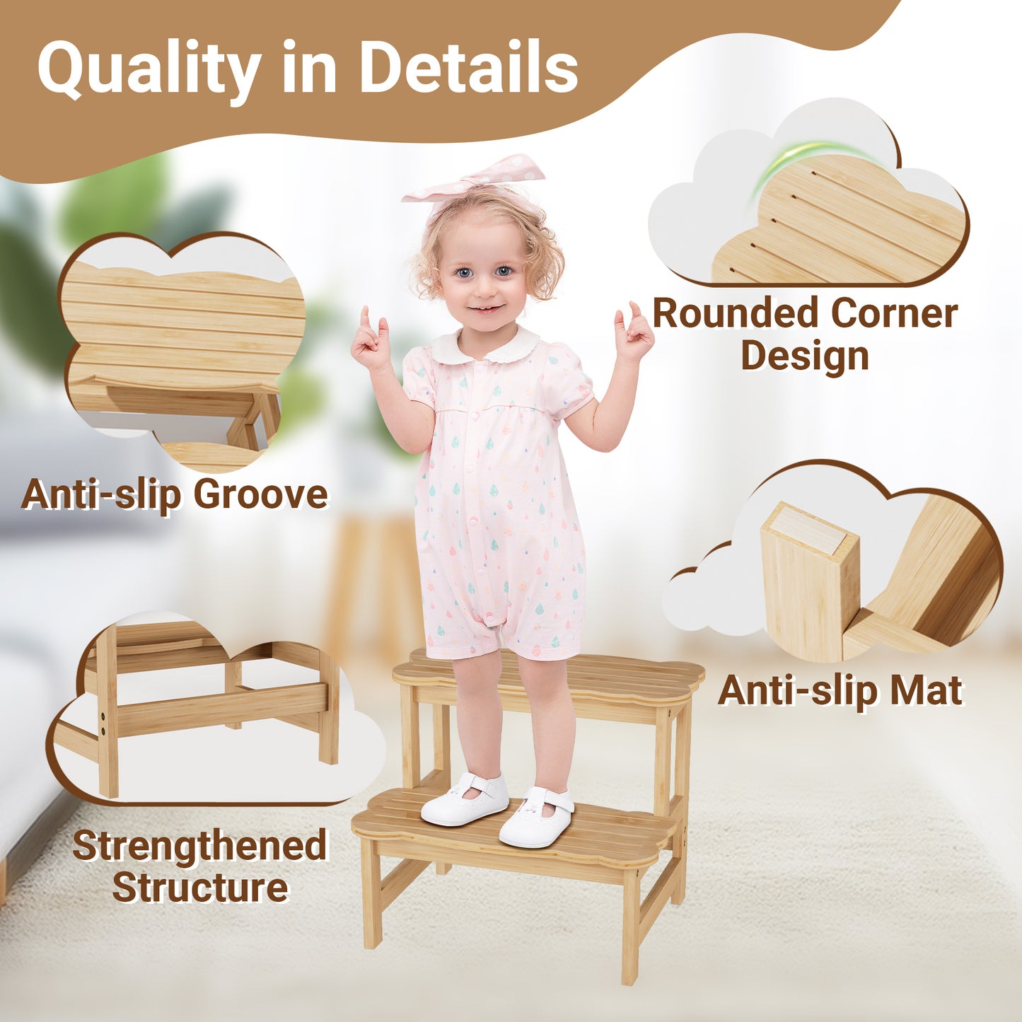 Kitchen Bamboo Toddler Two Step Stool