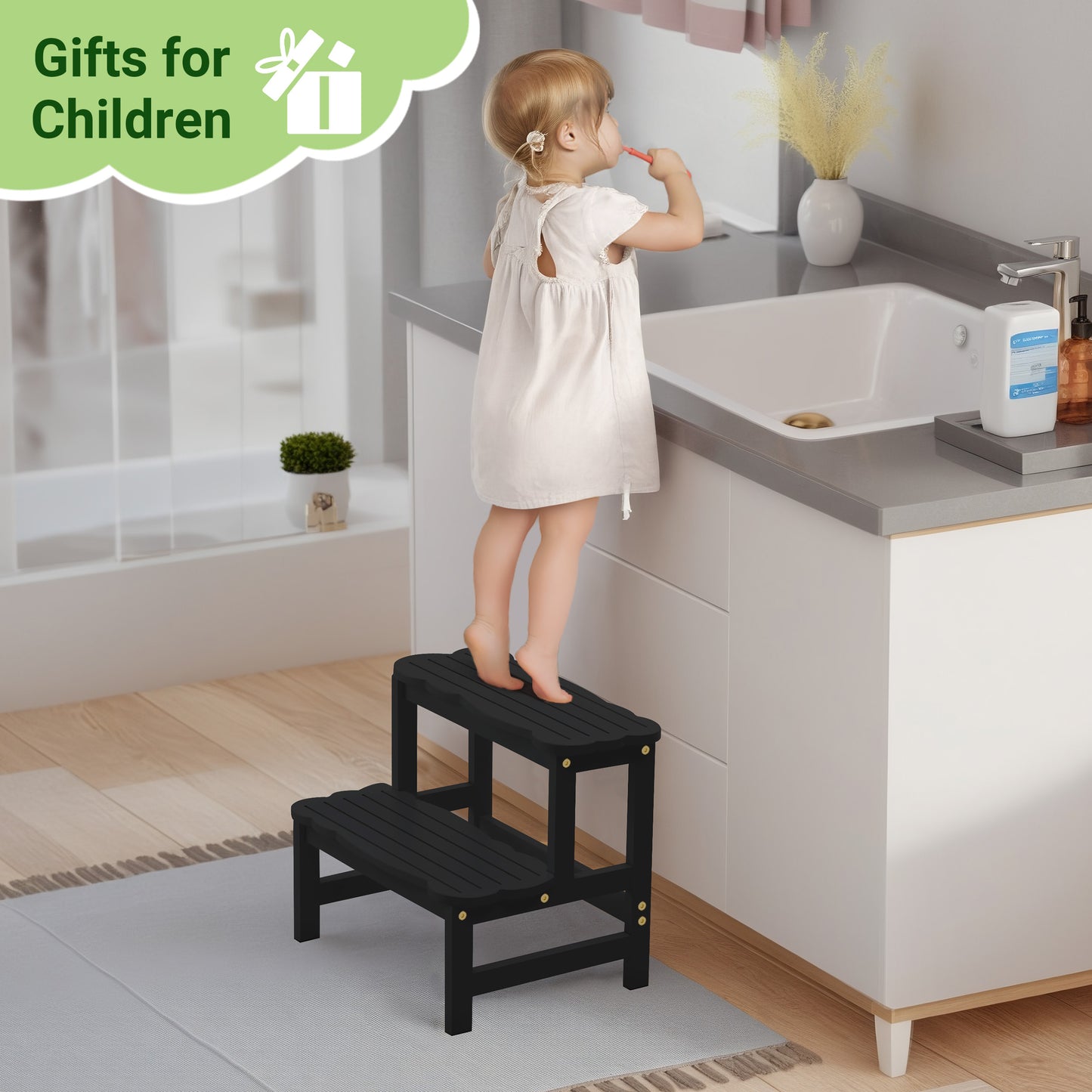 Kitchen Bamboo Toddler Two Step Stool
