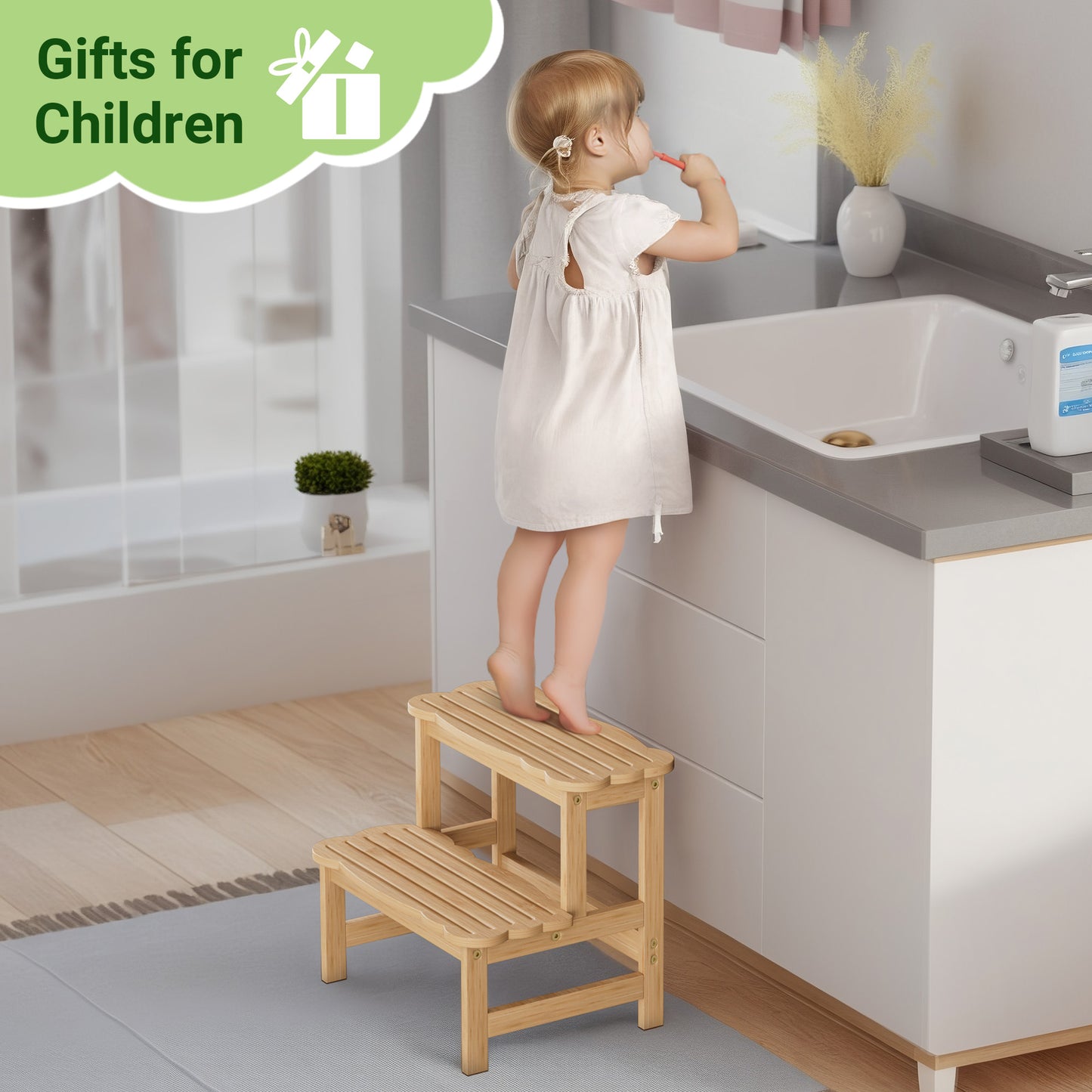 Kitchen Bamboo Toddler Two Step Stool