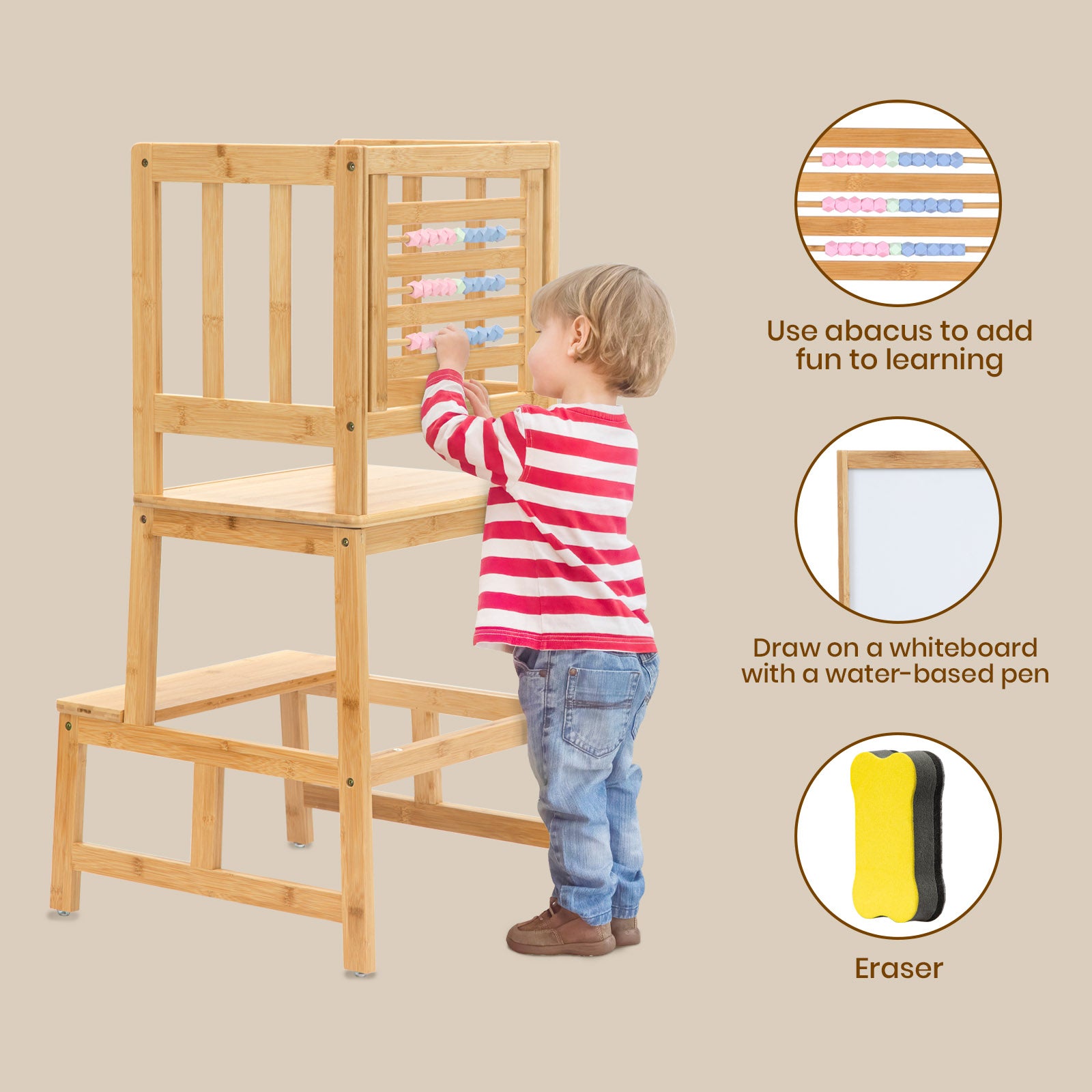 Nursery Kids Kitchen Step Stools with Abacus